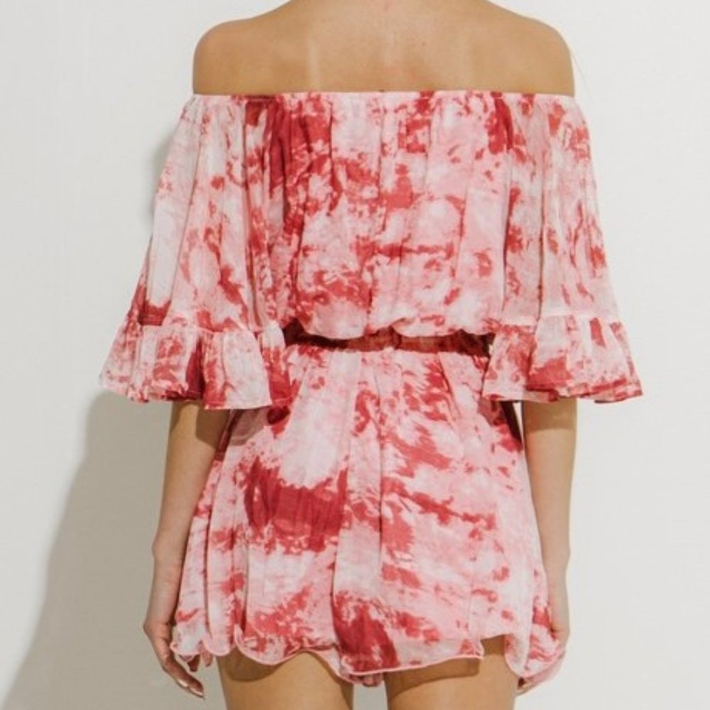 Tie-Dye Ruffle Off The Shoulder Romper - Picture 4 of 4